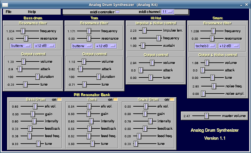 RTSynth, drum instrument parameter page