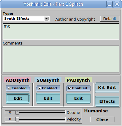 Yoshimi Synth Part Selector